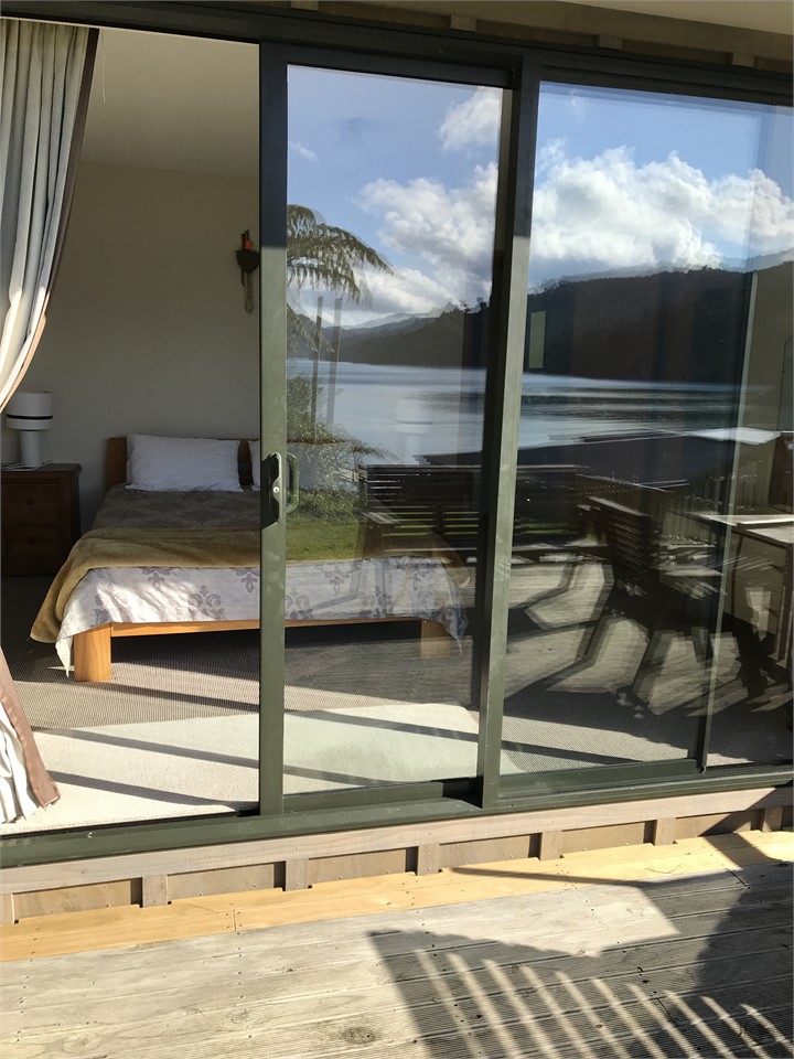 View into master bedroom from deck