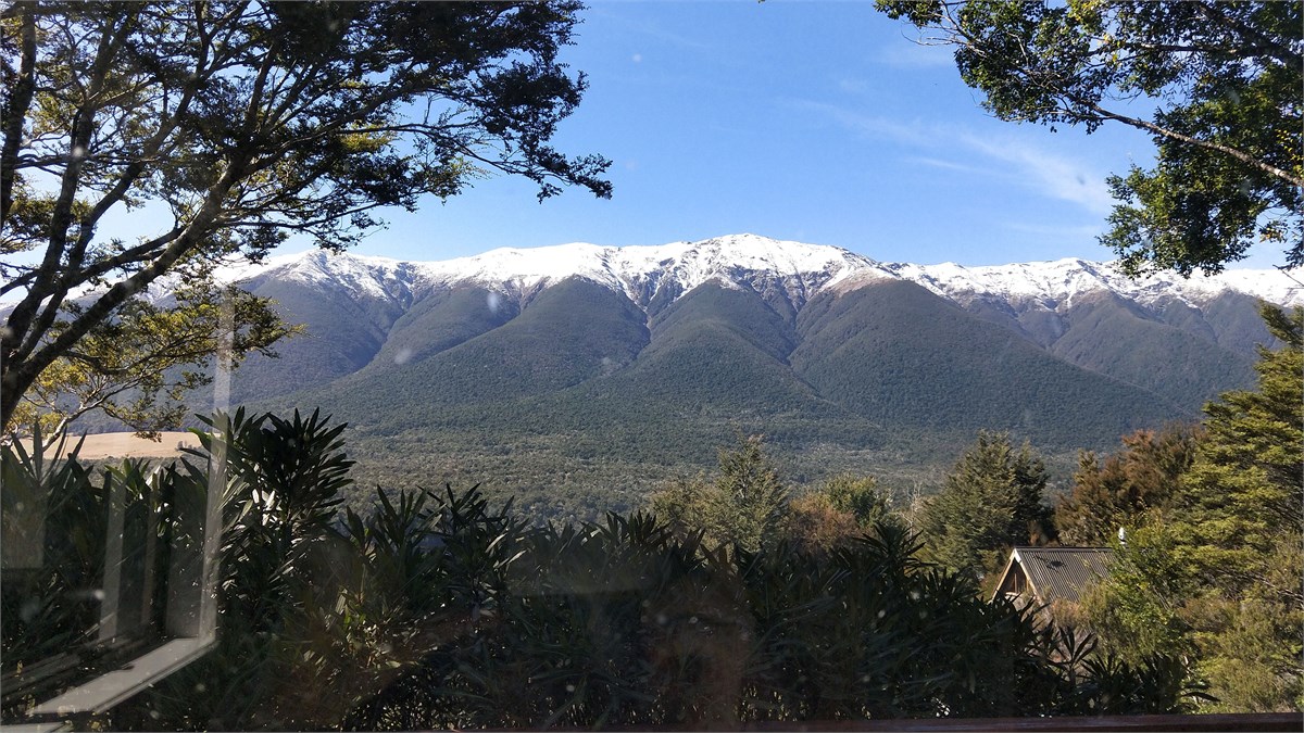 Baxter St snowy mountain view from kitchen