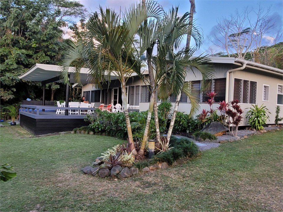 looking from driveway established gardens