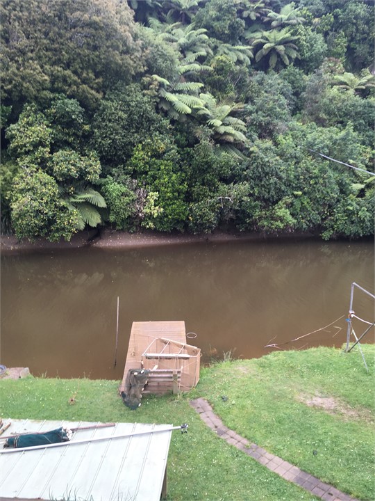 Private jetty on riverbank