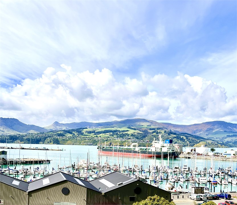 View of habour/marina and mountains