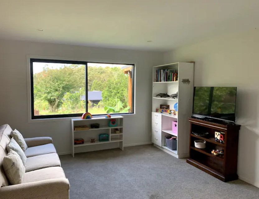 Kids playroom, TV room.