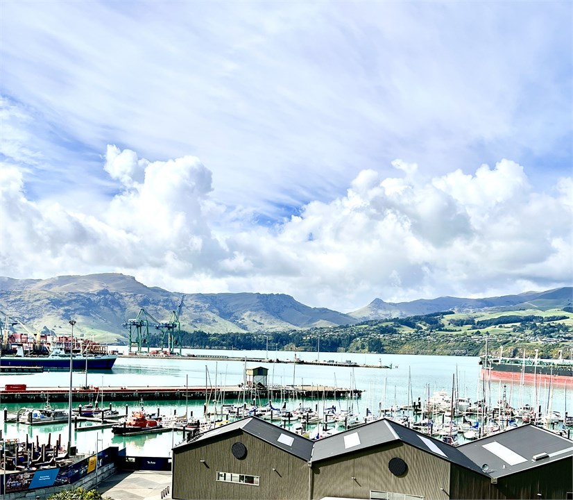 View of habour/marina and Mountains