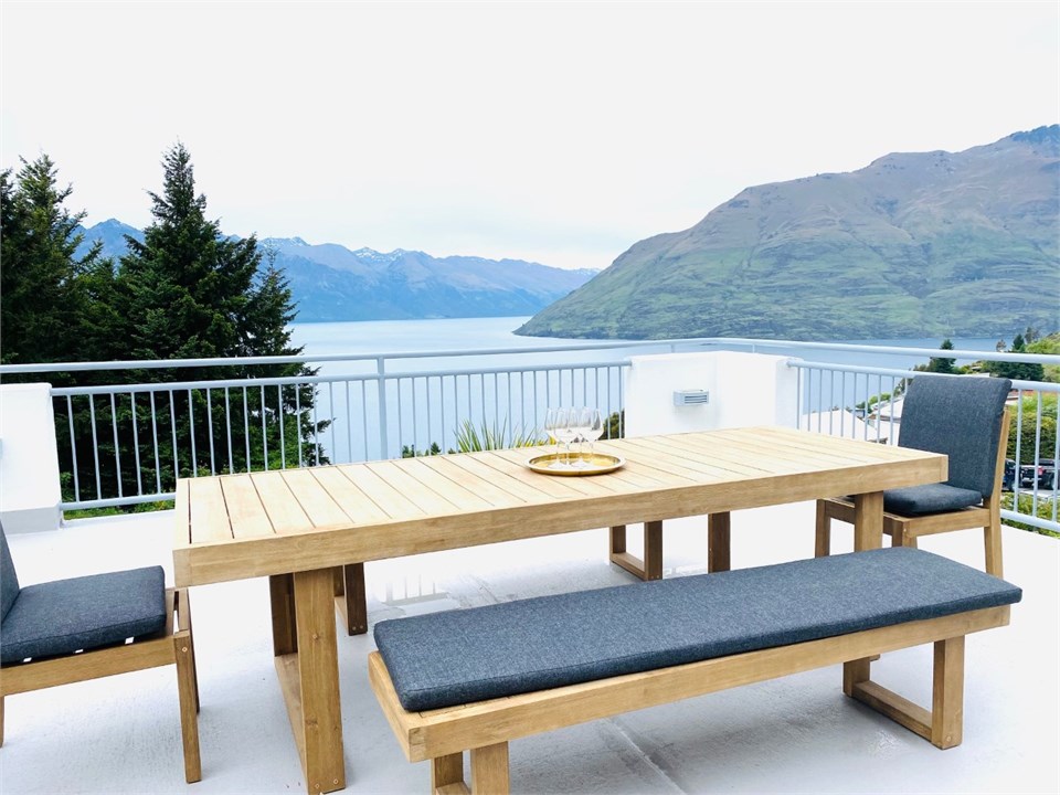 Large entertaining deck with BBQ with view over th