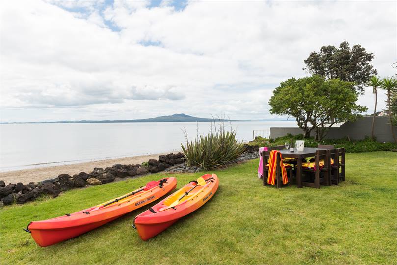 Kayaks on the front lawn