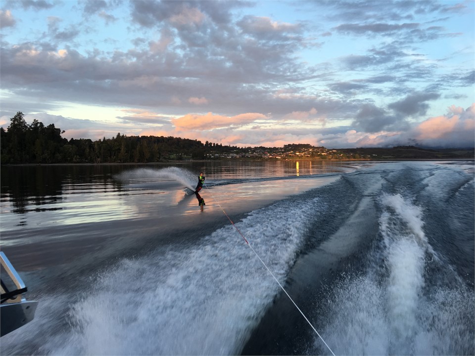 evening ski on the lake