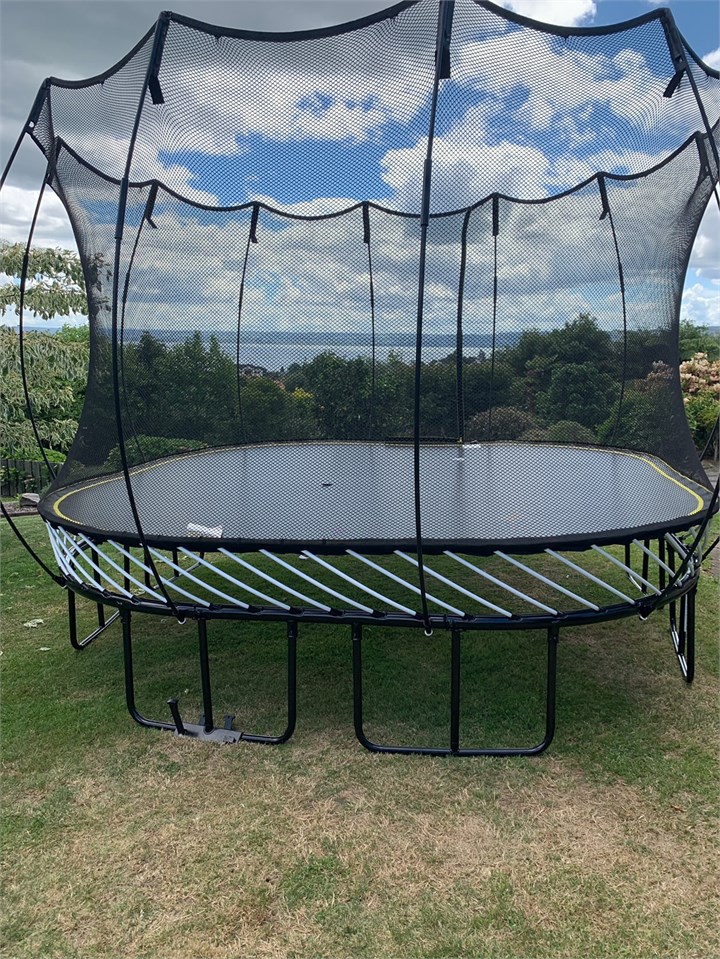 Springfree tramp overlooking the lake