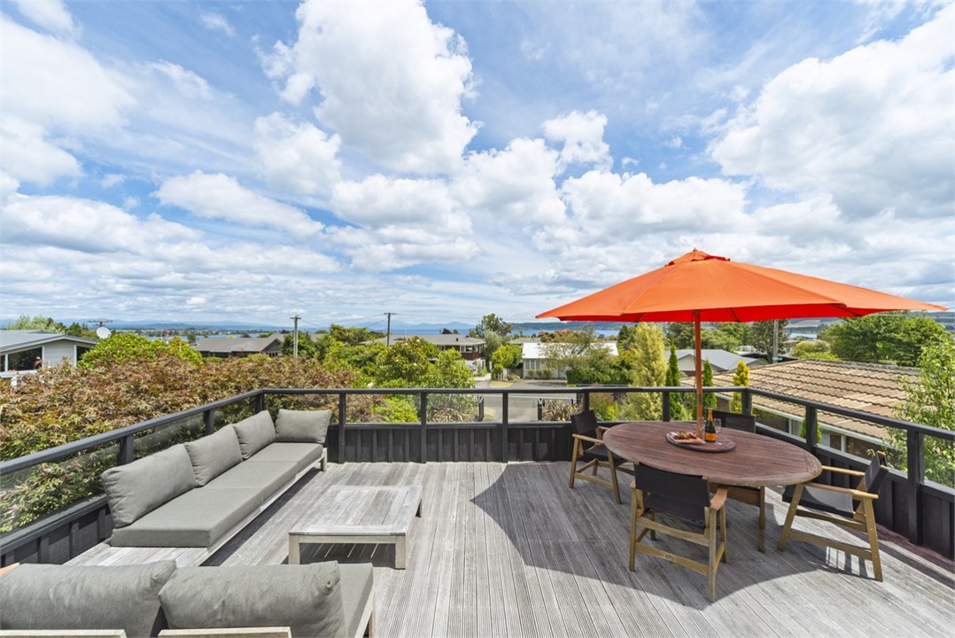 Front balcony with stunning lake views