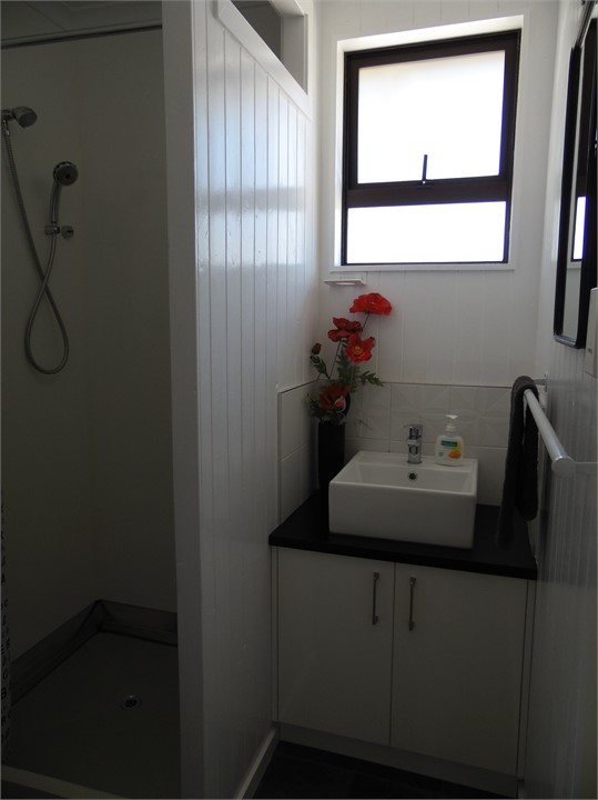 Bathroom - Shower and hand basin; heated towel rai