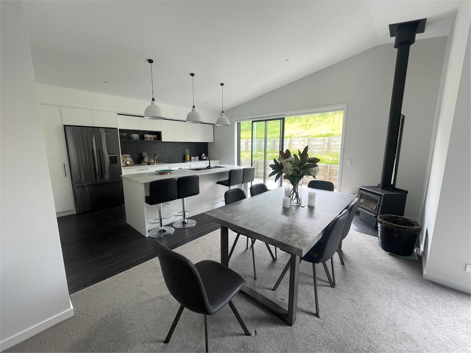 Kitchen and dining with the French door fridge fre