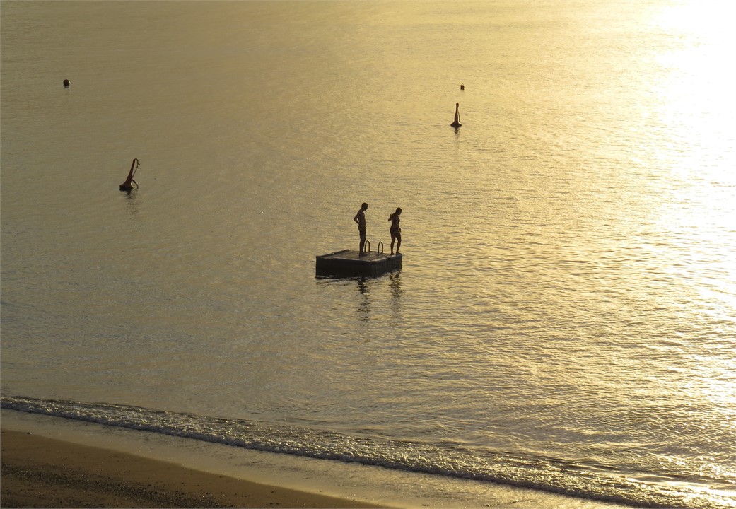 Evening swim to the diving pontoon