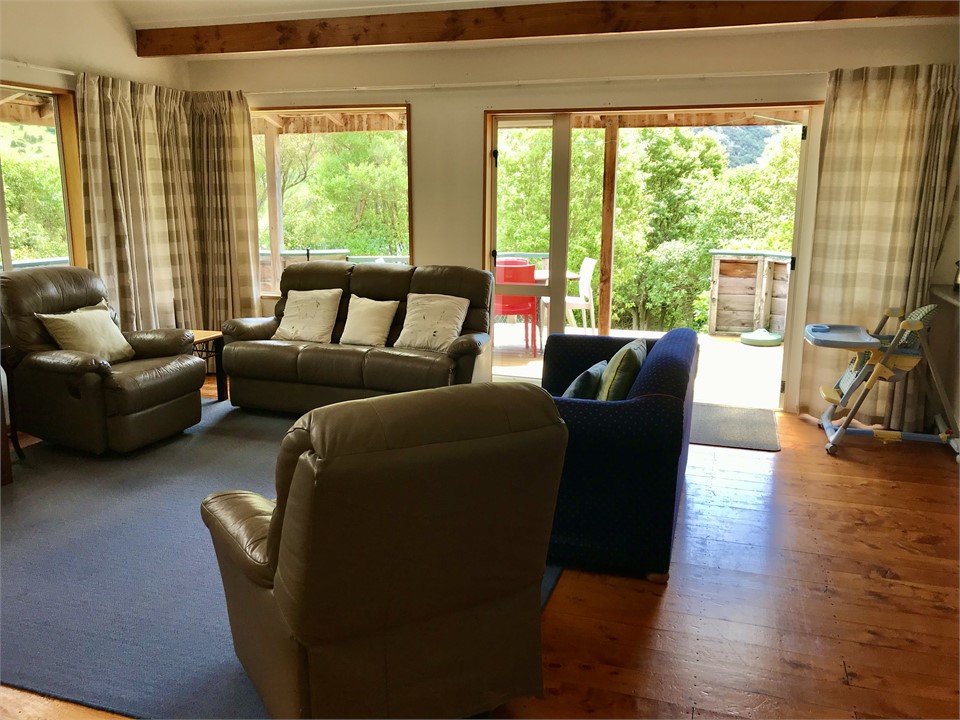 Living with french doors to out door deck