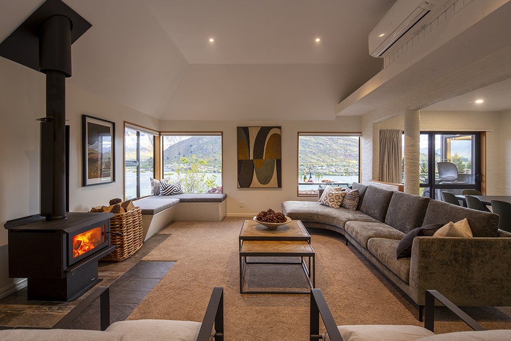 Living Area with views of The Remarkables and Lake