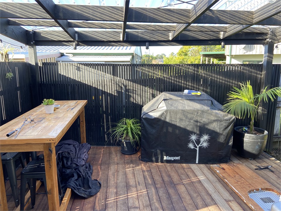 New under cover bbq area with bar leaner & fish fi