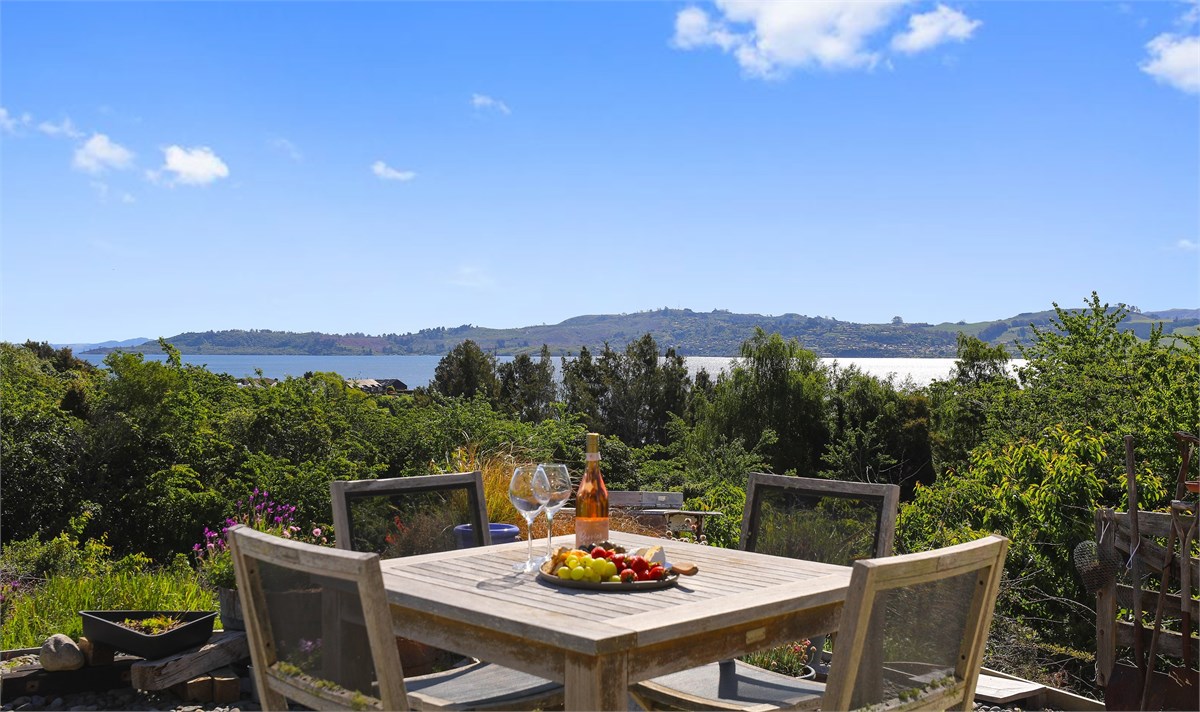 Views of Lake Taupo and distant mountains
