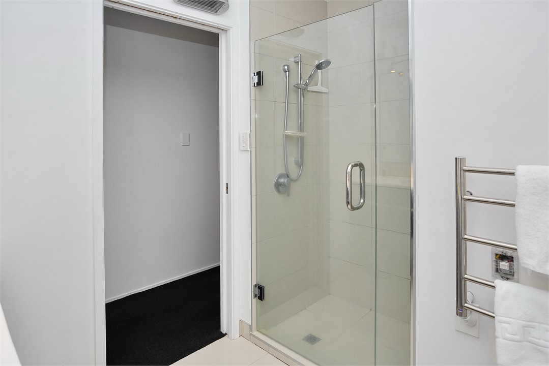 Bathroom has a shower