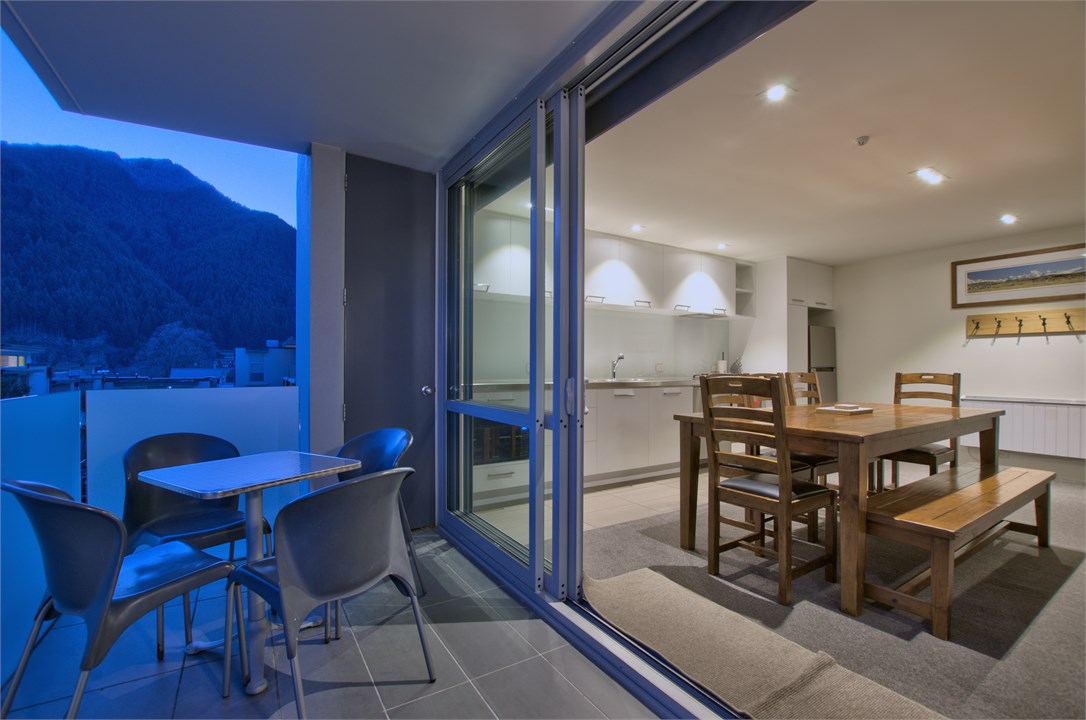 Balcony off kitchen and dining area.