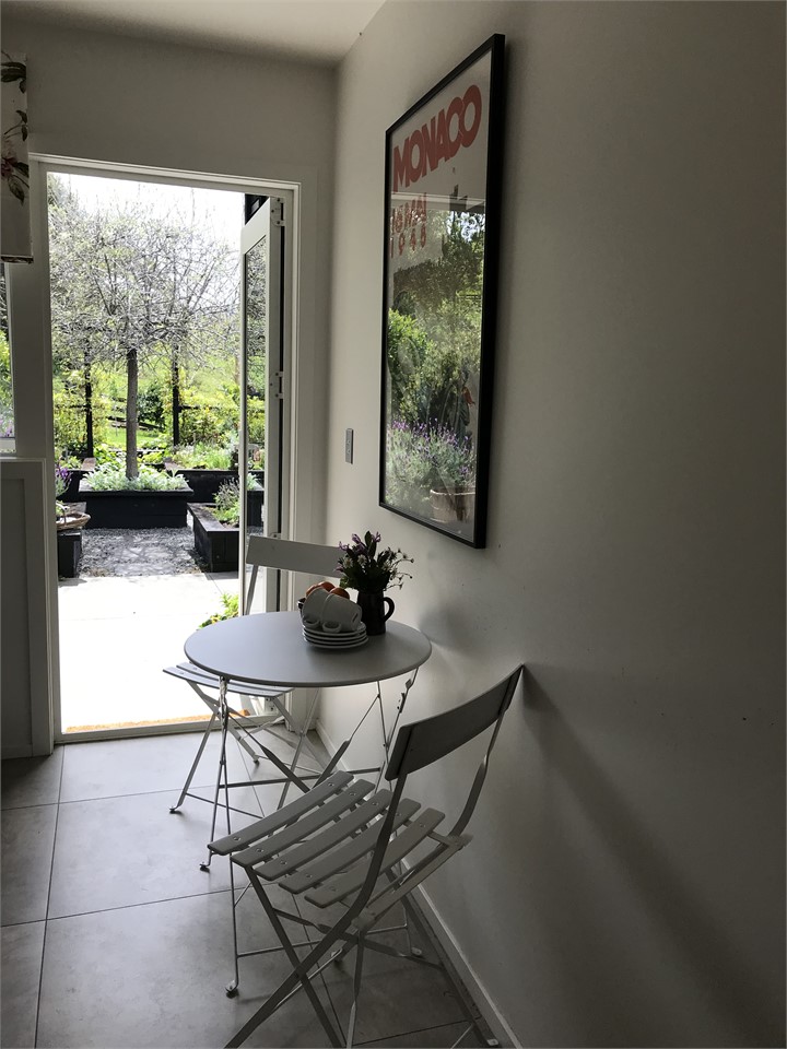 Kitchenette opening to Potager garden