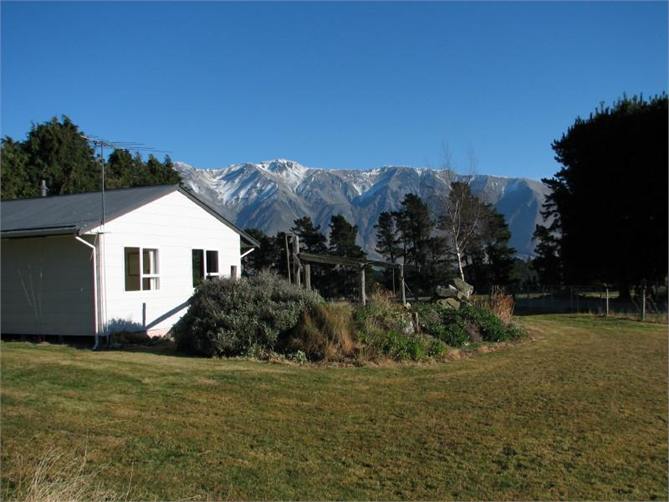 Looking from the back of the cottage to Mount Hutt