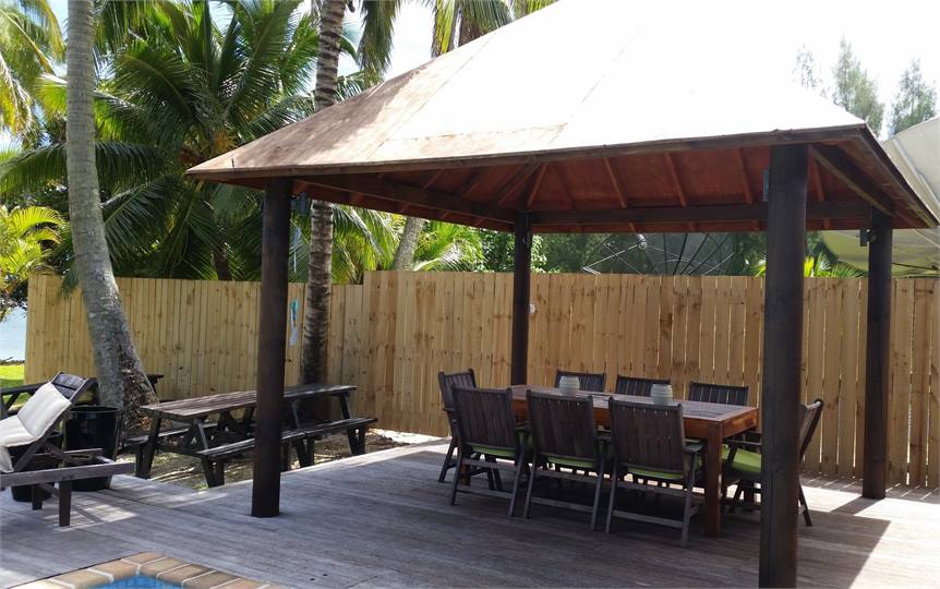 Outdoor gazebo beside pool