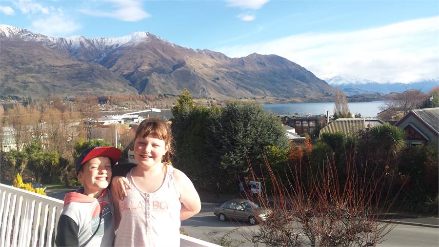 Happy kids on the balcony