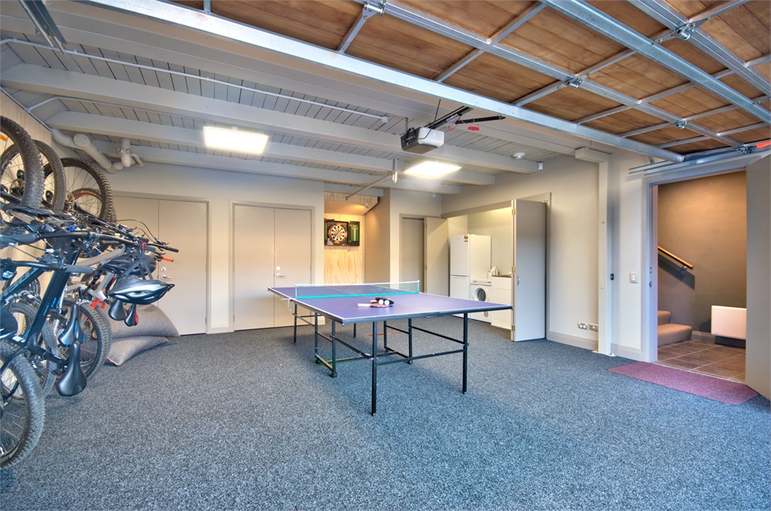 Ping pong table setup in garage