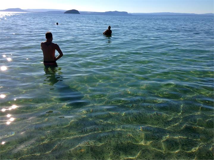 swimming in the lake