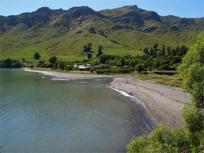 Purau beach and stream from the road into the bay