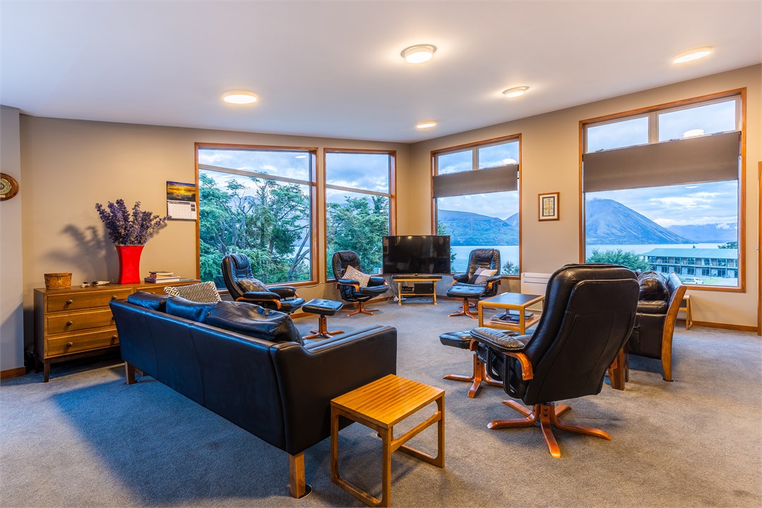 TV seating and entertaining area with a view of La