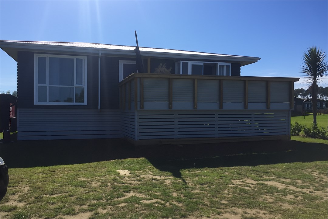 Front of the bach looking out to the sea