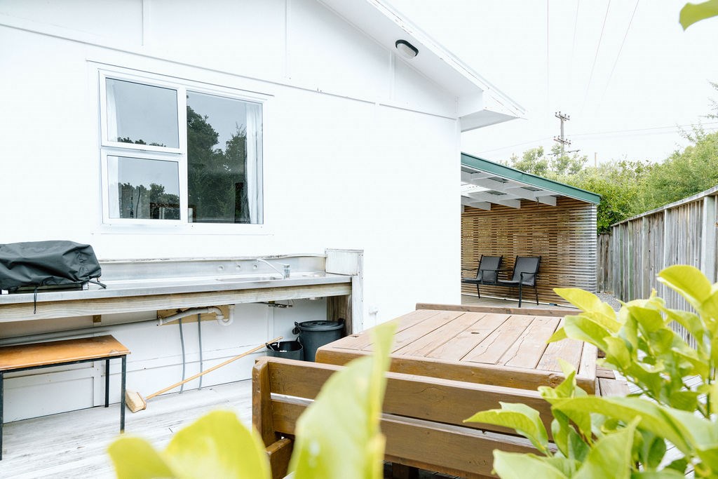 Private BBQ area, stainless steel fishing bench