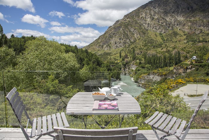 Outside seating with River and mountain views