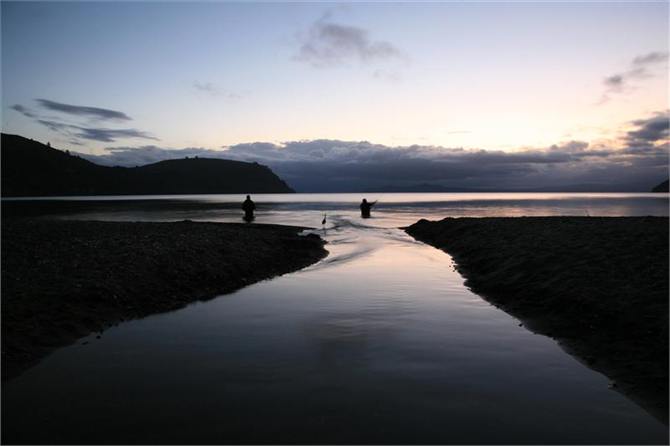 Evening fish at stream mouth