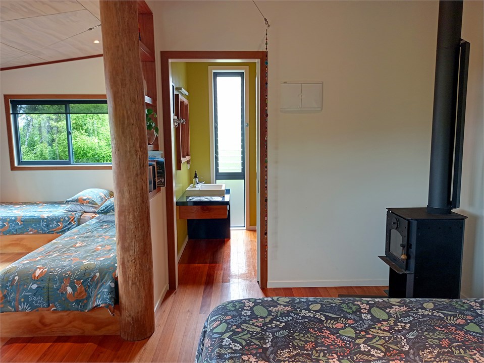Studio, woodburner and bathroom