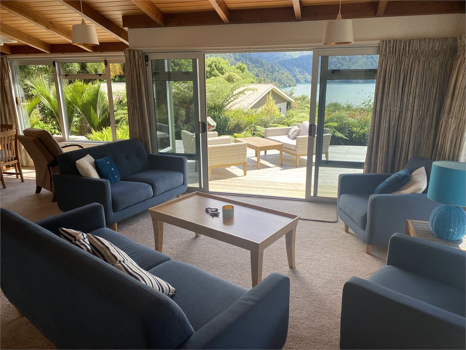 Lounge area looking out to deck