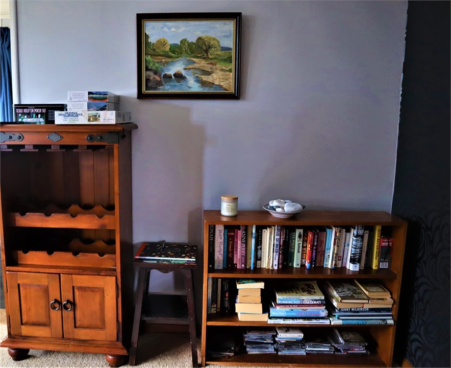 book shelf, books to read at your leisure, Also as