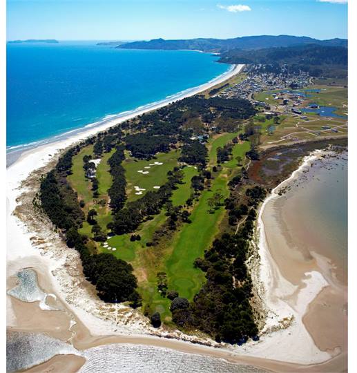 Ariel Photo showing beach, spit, golf course & est