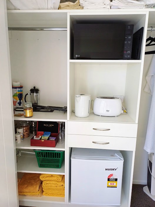 Toaster, microwave and great selection of Teas and