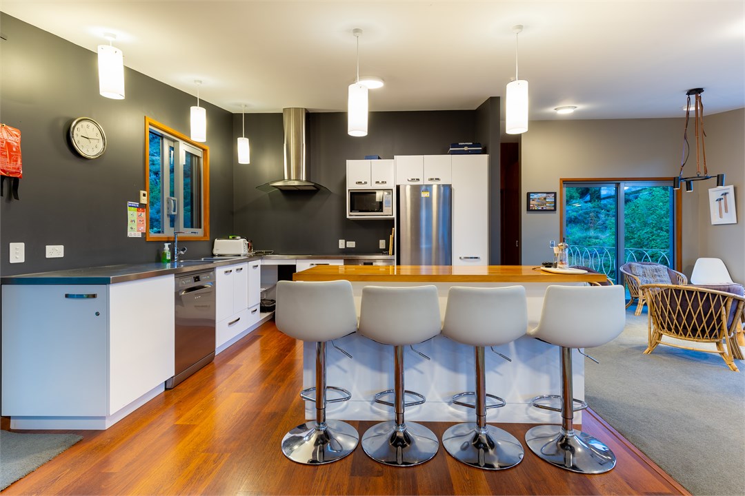 Open plan kitchen with breakfast bar
