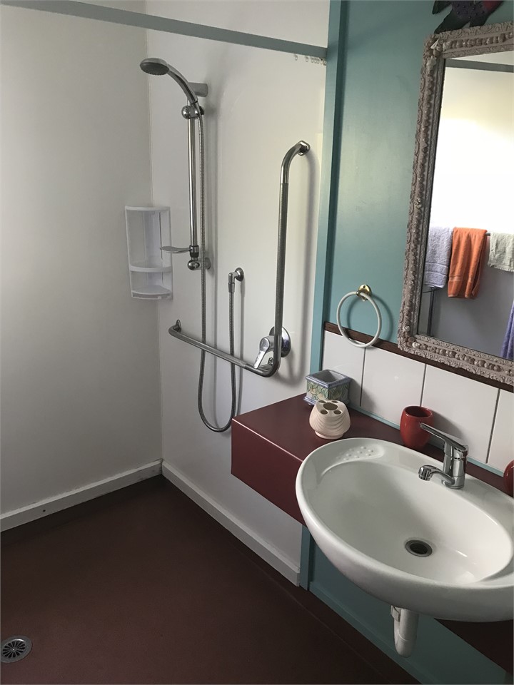 The fully accessible shower.