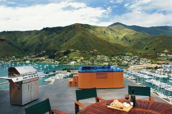 Outdoor entertainment area with spa pool