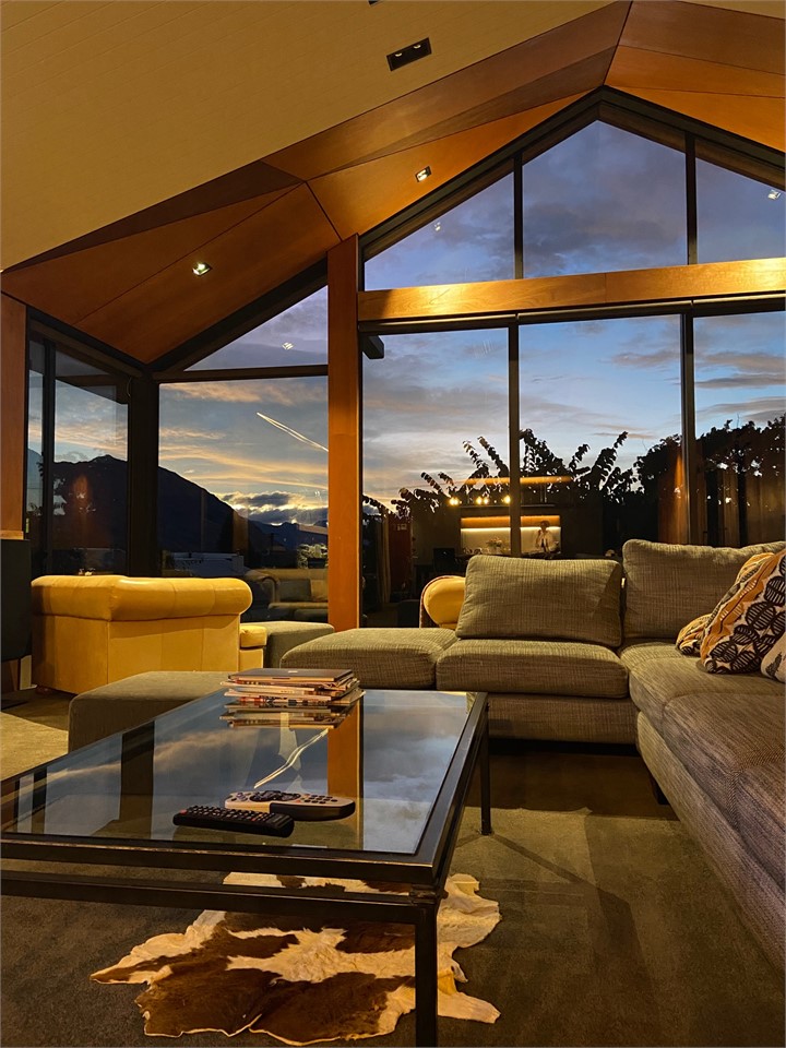 open ceiling to living room by evening
