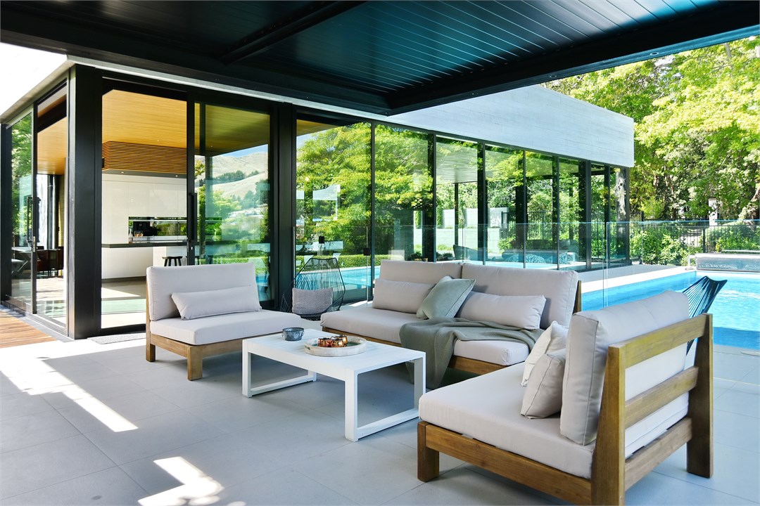 Seating area outside by the pool