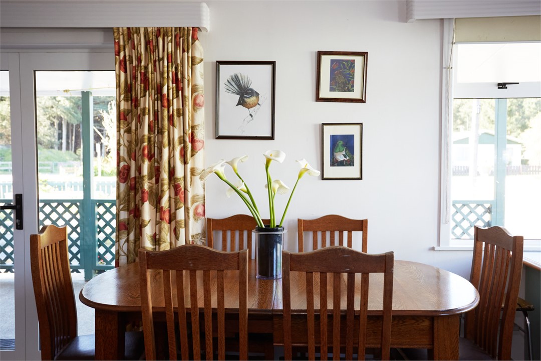 Dining table seats 6 but you can use outside plast