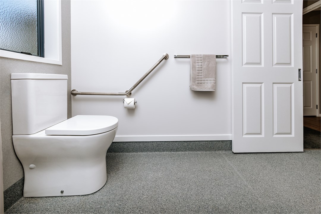 Toilet height 450mm and angled handrail