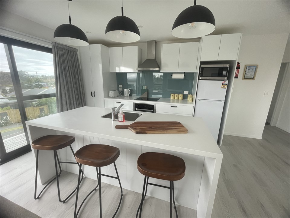 Modern kitchen with induction cooktop, stove and d