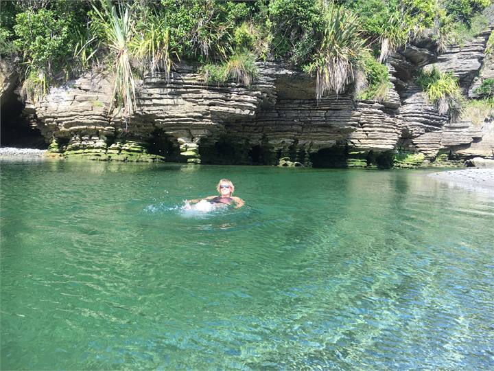 Punakaiki river lagoon swim, 5 min walk away