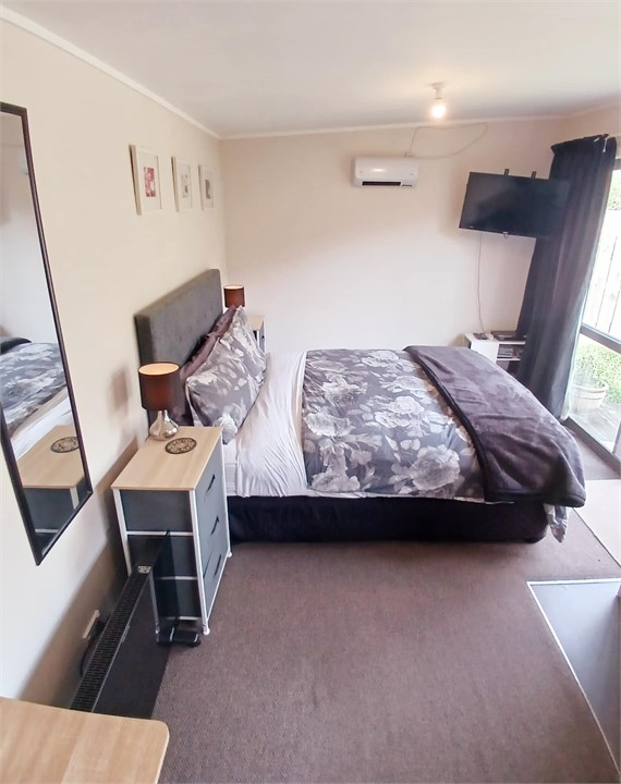 Queen Bed with TV and Heat Pump