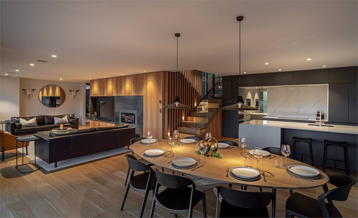 A contemporary alpine ski chalet vibe