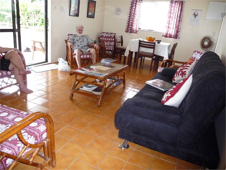 lounge looking out to beach with futon couch
